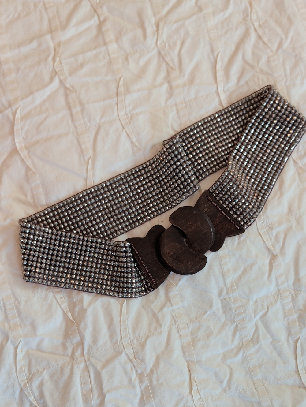 Stretch Rhinestone Waist Belt in Silver with Dark Buckle